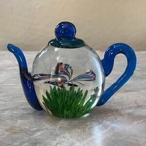 Dynasty Gallery Handcrafted Glass Butterfly Teapot 4" Shape Paperweight